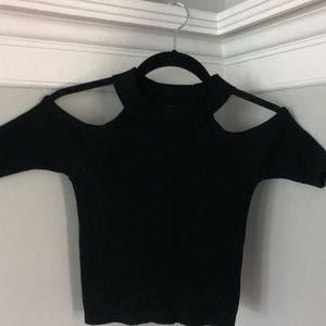 Crop Cut Out Black Sweater Shirt